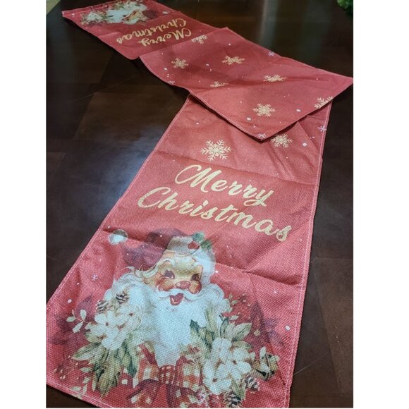 Christmas Table Runner Red Santa Decor Holiday Decoration Decorative Cloth - Picture 1 of 9